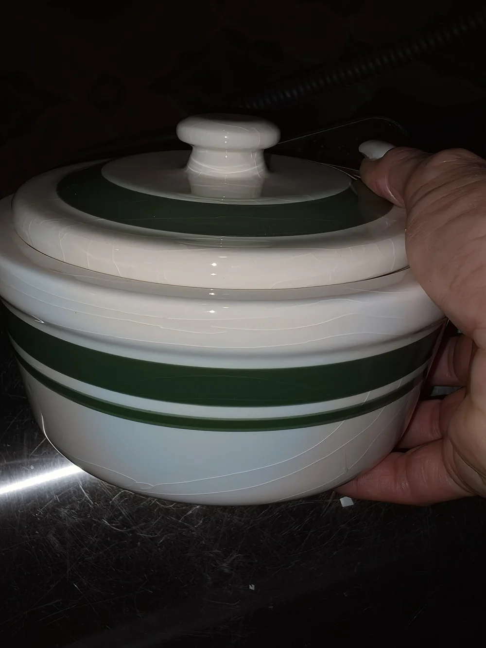 White Ceramic Food Storage Jar with Green Accent Lid